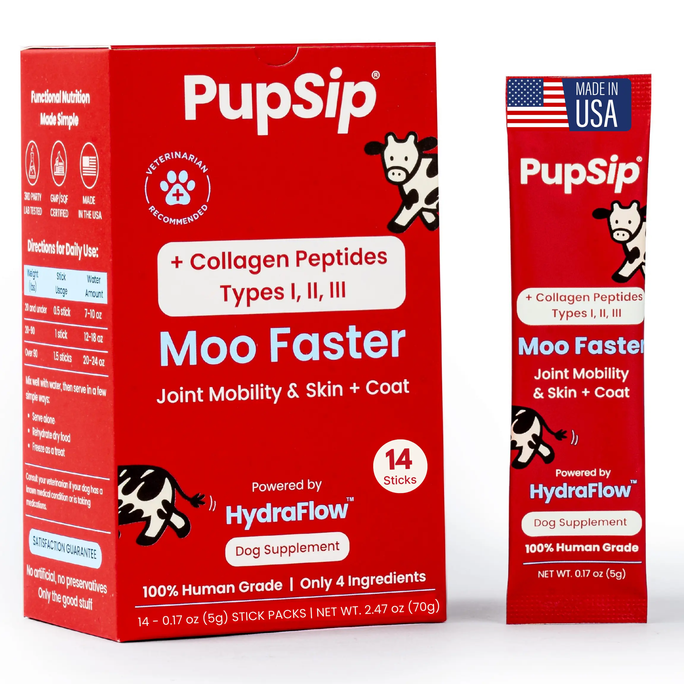 PupSip Collagen for Dogs – Joint Pain & Itchy Skin Relief Supplement – Improves Joint Mobility and Skin & Coat Health – with Types I, II, III Collagen Peptides & Vitamin C – 14 Sticks – Dog Supplements – Made in USA, 100% Human-Grade