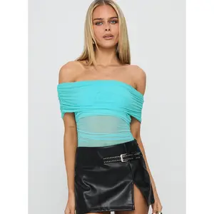 Dreamscapes Off Shoulder Mesh Bodysuit Blue