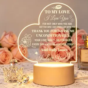 To My Love Heart Shaped Acrylic Night Light, Romantic Engraved I Love You Quote LED Lamp, Unconditional Love Keepsake Gift for Partner, Anniversary Valentine’s Day Present, Warm Bedroom Decor Nightlight for Couples