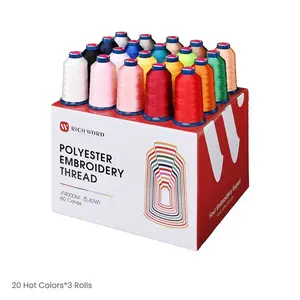4000m*60rolls*20 hot colors Richword 108D/2 40wt Polyester Embroidery Thread