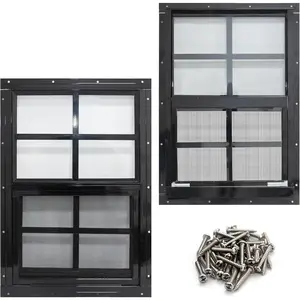 2 Pack Shed Window with Black Frame, 24 x 36 Flush Mount Small Window with Tempered Glass and Fiberglass Screen for Shed, Chicken Coop, Playhouse, Household, Garage