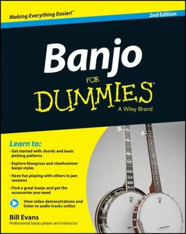Used Banjo Tutorial Book - "Banjo for Dummies" by Bill Evans (Paperback, English, 1.18 lbs) - Includes Online Video & Audio Instruction, Get Started with Chords, Have Fun Playing