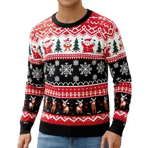 Atforna Men's Ugly Christmas Sweater Funny Christmas Jersey Round Neck Knit Sweater with Snowflake for Christmas Party