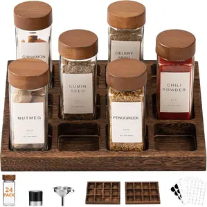 24 Pack 4oz Spice Jars w/ Labels & Lids – Glass Containers + Rack, Funnel & Shaker Tops | Kitchen Organizer Set Yangbaga