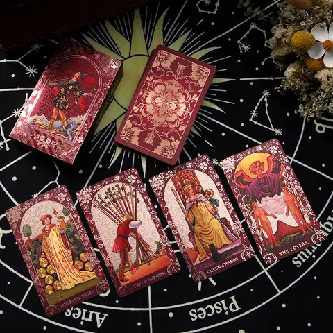 Pink Floral Tarot Cards Deck with Guidebook, Classic Rider Waite Tarot in Luxury Gift Box, Waterproof & HD Printing, Unique Floral Back Design, Spiritual Divination Tool for Beginners