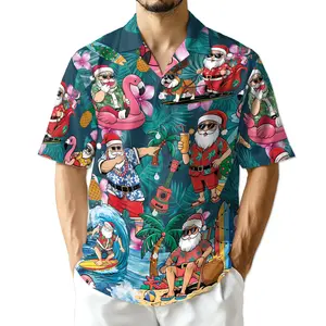 Funny Christmas in July Surfing Santa Tropical Hawaiian Shirt Summer Short Sleeve Hawaiian Aloha Shirts Fantastic Men Women, Summer Beach Aloha Short Shirt