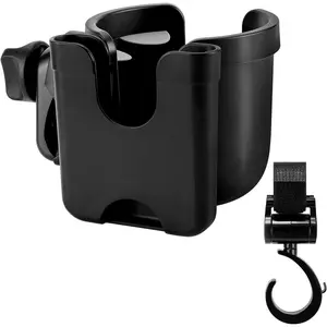 Stroller Cup Holder with Hook, Bike Cup Holder, Universal Cup Holder for  Strollers, 2-in-1 Cup Phone Holder for Stroller Bike Wheelchair Walker Accessory