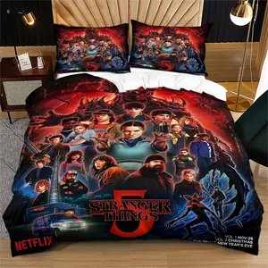2/3 Pcs Fan Exclusive Stranger Things Decorative Duvet Cover Set, Bedroom Bedding Set, Vivid Episode Characters Featured in Digitally Printed Bedding, Soft, Comfortable and Breathable, Perfect Gift for Stranger Things Lovers, No Filler