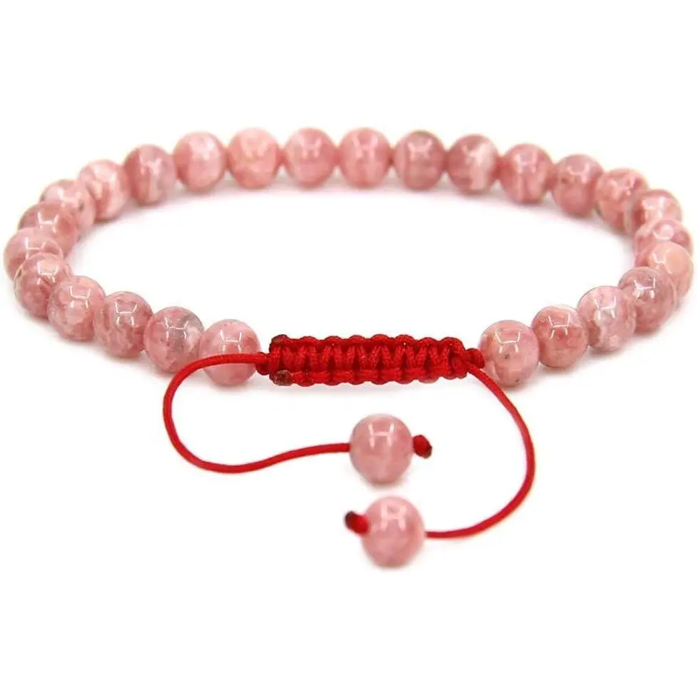 Natural A Grade Argentina Rhodochrosite Gemstone 6mm Round Beads Adjustable Bracelet 7" Unisex