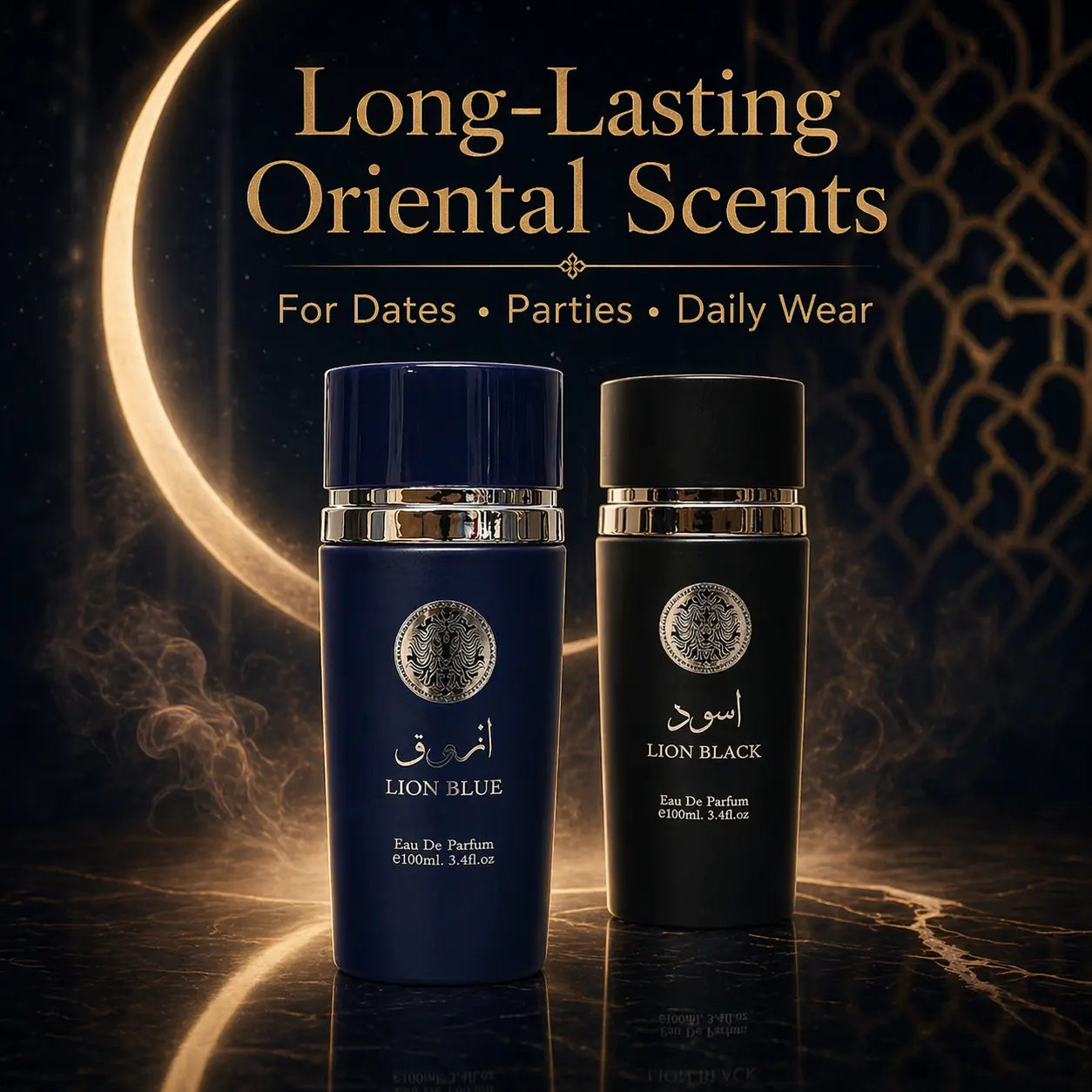 Lion Black & Lion Blue 3.4-ounce Arabian Men's Perfumes Long-Lasting Oriental Scents Ideal for Holidays Dates Daily Use Parties Different Flavors