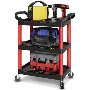 3-Tier Rolling Cart Trolley Storage Detailing Cart with Cup Holders 120kg Capacity on Wheels Fits Home, Garage, Warehouse, Hotel and Workshop Use, Black