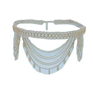 Women Belt Hip High Waist Gold Metal Chain Side Waves Link Leaf Charm Size M L XL