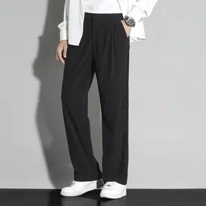 Men's Dress Pants - Straight-leg business casual trousers with belt loops and button closure