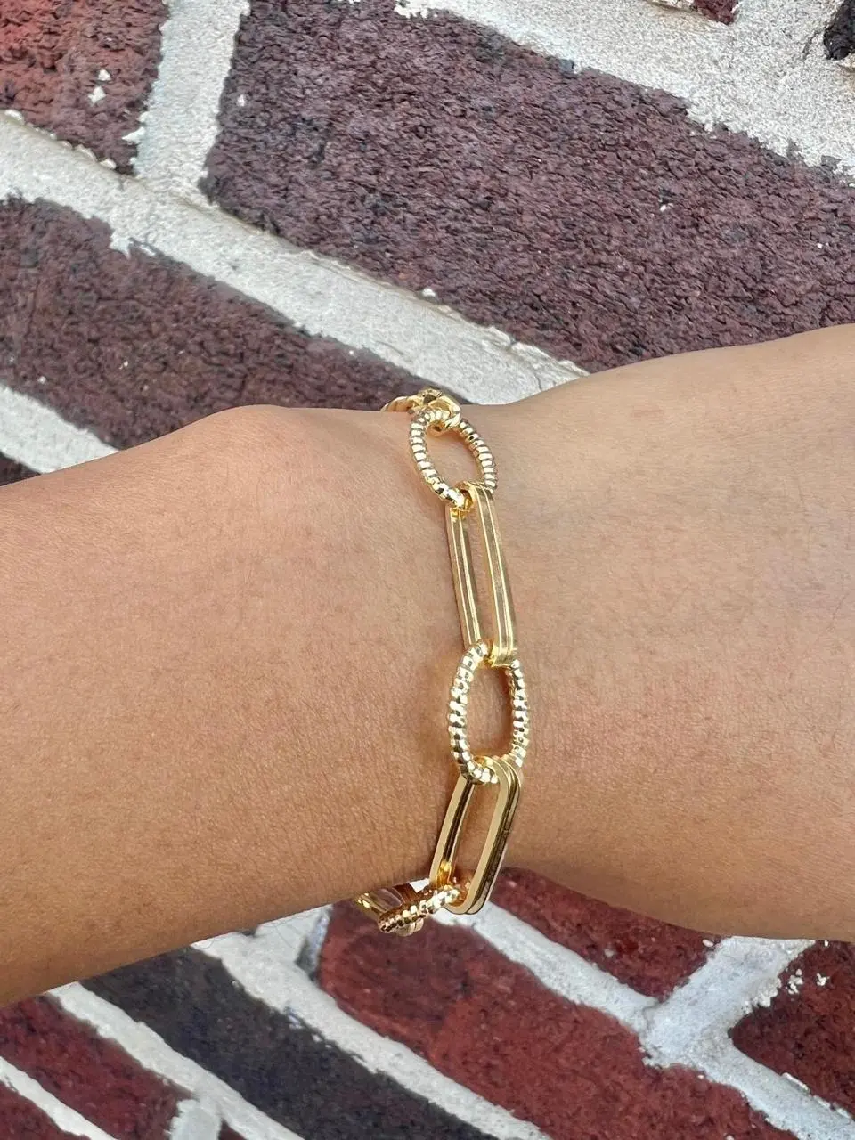 Copper Paper Clip Chain Chunky Bracelet for Women and Girls - 7.5 Inches
