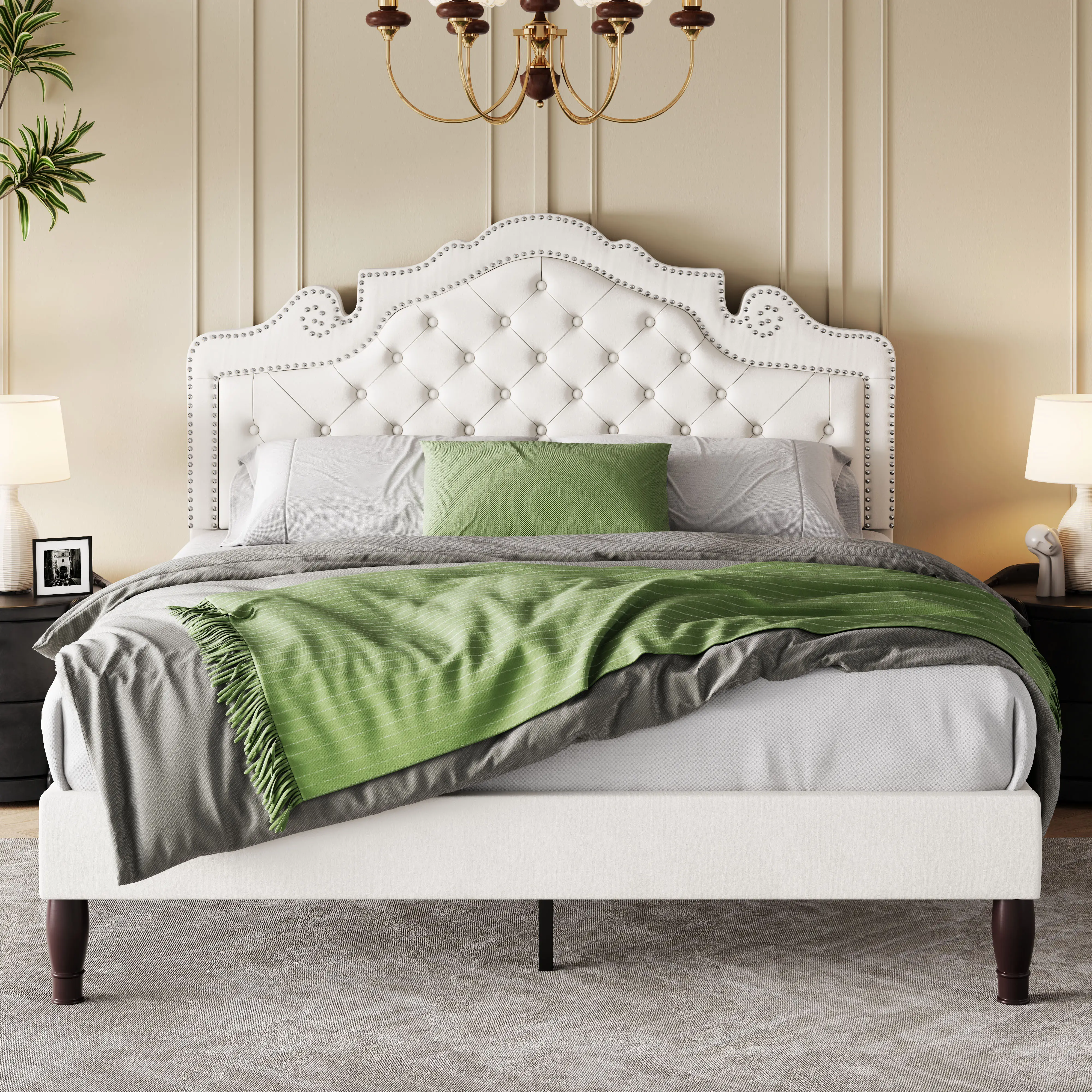 SHA CERLIN Vintage Velvet Bed Frame 【Frame Only No Mattress】with Adjustable European Style Upholstered Headboard in Diamond Button Tufted Design,Full/