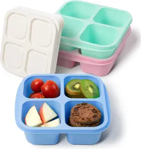 Snack Containers, Reusable 4 Divided Compartments Bento Snack Box Meal Prep Containers with Snacks, Fruits, Nuts, Cookies, Candies [3 Pack] Lunch Boxes Tableware