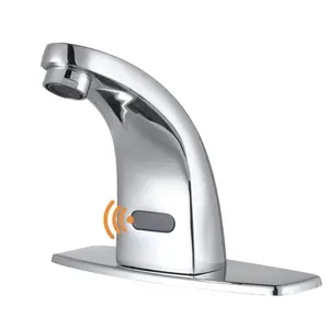 WOWOW Automatic Sensor Touchless Battery Powered No Handle Bathroom Faucet with Deckplate and Supply Lines in Polished Chrome