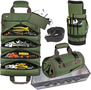 23 Pocket Tool Bag Roll Up, Tool Organizer for Men , Portable Tool Storage with Zipper Pouch, Compact Small Toolbag for Handyman RV Owners, Birthday Gifts (Green Big Tool Bag)