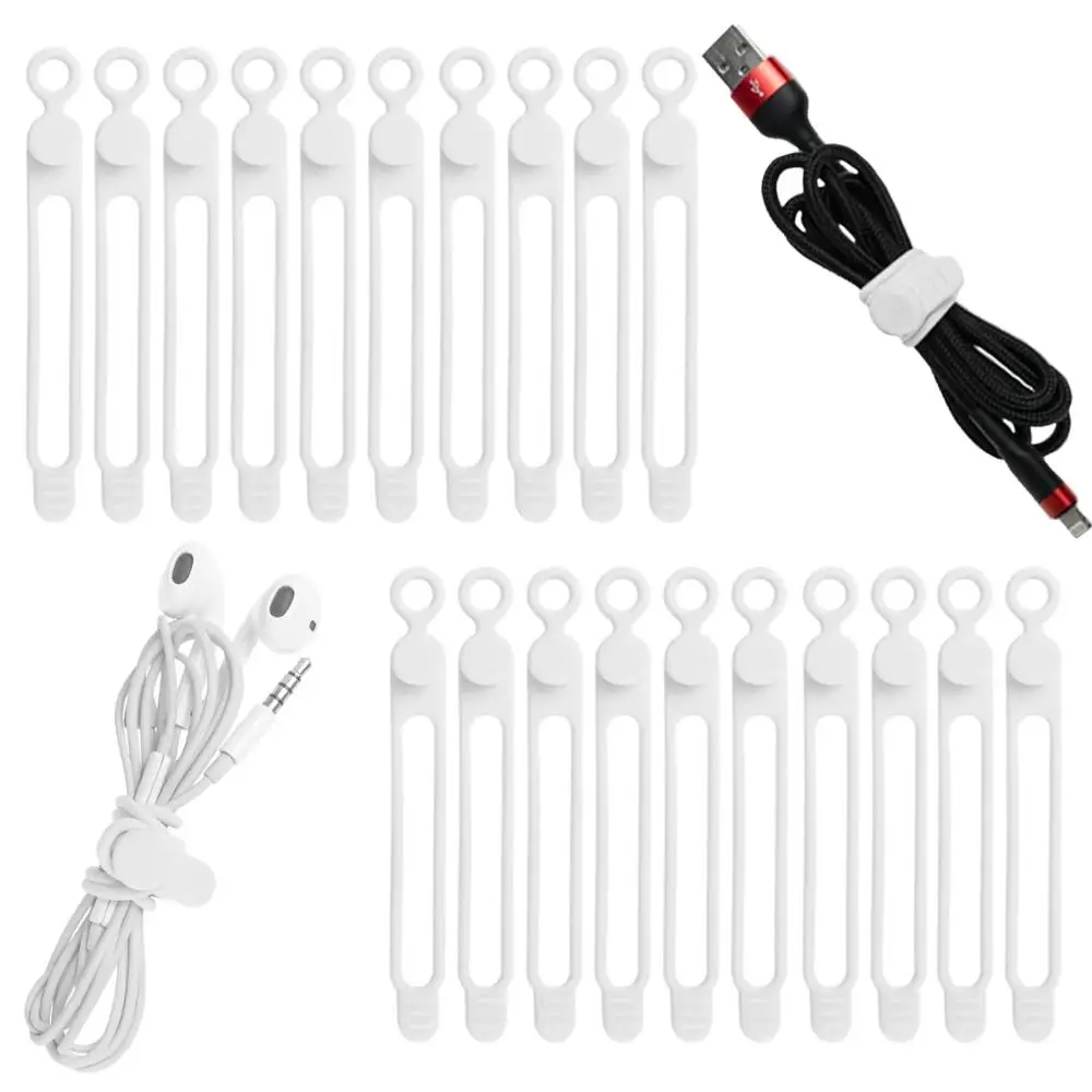Cable Management Tie, 6/12/20pcs Reusable Silicone Wire Cord Fastening Tie For Phone Charger, Headphone, Computer, Audio