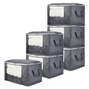 6-Pack Extra Large Storage Bags – 23.6"x15.7"x13.8" Non-Woven Fabric Closet Organizer Bins with Reinforced Handles | Foldable Blanket & Clothes Storage for Home, Dorm, Bedding Organization, Dark Grey
