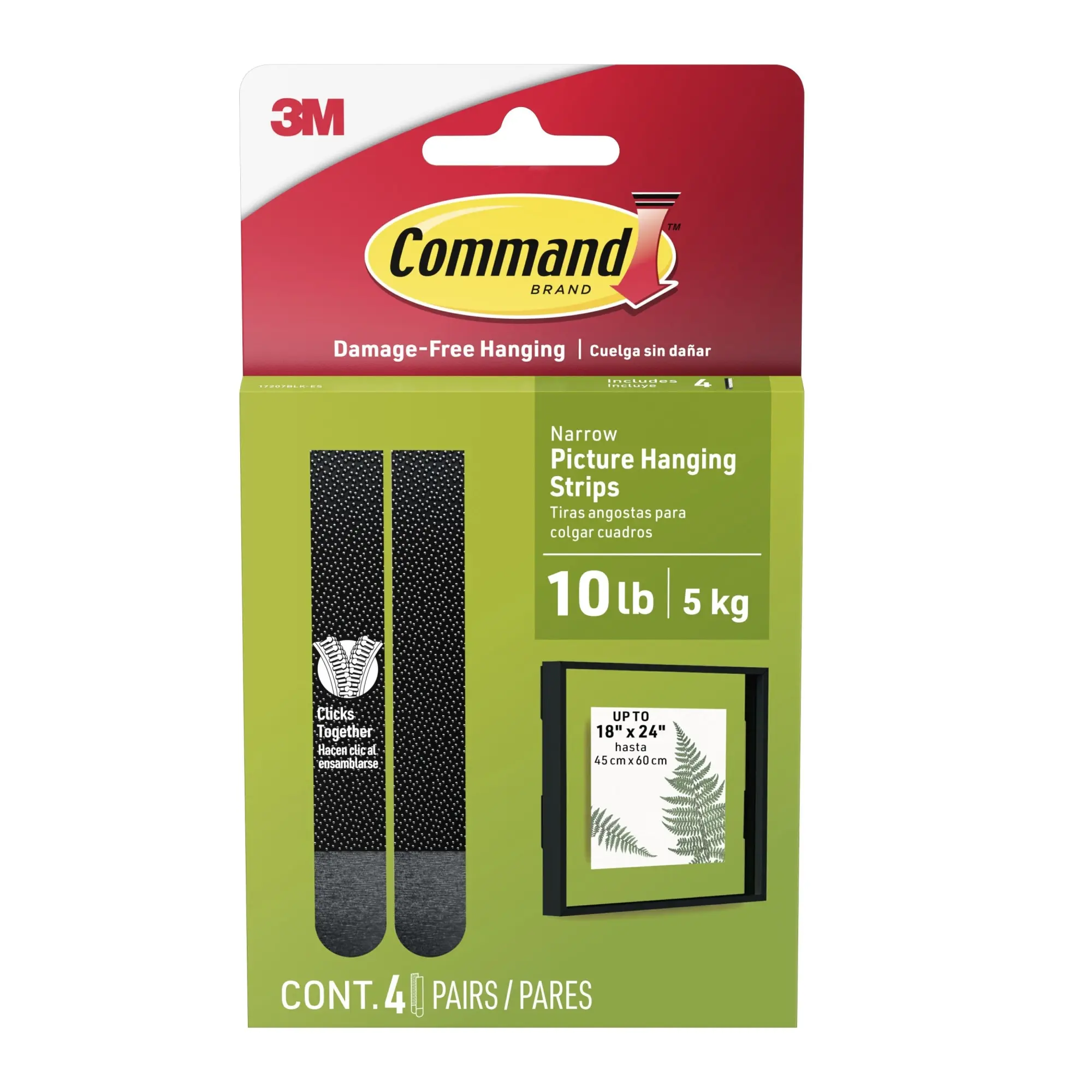 Command Narrow (10lb) Picture Hanging Strips, Black, 4 Pairs (8 strips), 17207BLKES