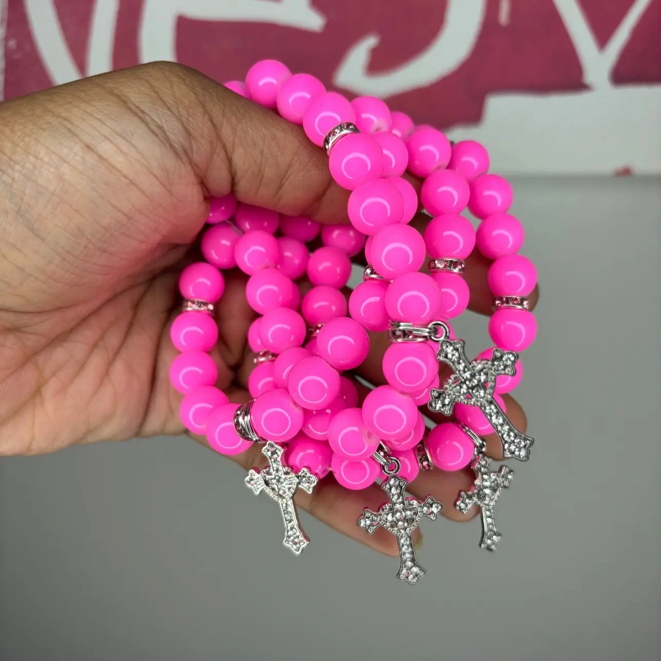 Hot pink cross Beaded Bracelet Hot pink cross Beaded Bracelet