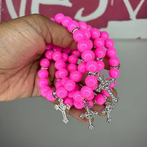 Hot pink cross Beaded Bracelet