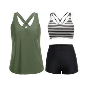 JointlyCreating 3 Counts Tankini Swimsuits for Women Swim Tank Top with Removable Padded Bra & High Waist Shorts Quick-Dry Fabric