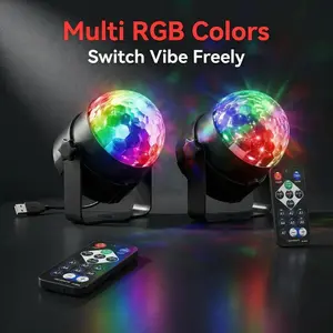 2pc LED Stage Light, USB Powered RGB Disco Ball, Rotating Dj Ball Strobe, Remote Control, Adjustable Atmosphere Light for Home Ktv Bar