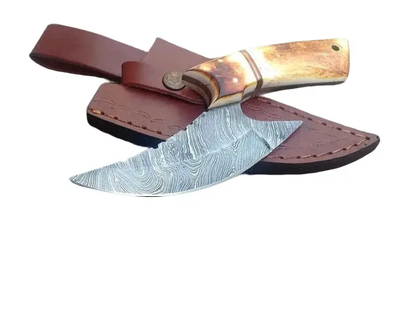 Luxury Handmade Damascus Fixed Blade Knife Pizza Cutter  Knife Outdoor Utility Knife