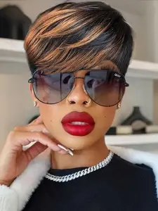 Women Short Pixie Cut Wig, Human Hair Pixie Wig, Natural Looking Wig, Glueless Full Machine-Made Design, Casual Style, Perfect for Daily Wear