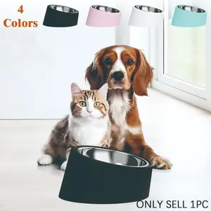Mess Free 15° Slope Bowl for Dogs and Cats, Tilted Angle Bulldog Bowl Pet Feeder, Non-Skid & Non-Spill, Easier to Reach Food M/1.5 Cup Cream White