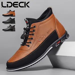 LDECK 2025 New Handmade Mid-Top Casual Men's Shoes Versatile Fashion PU Material Mid-Top Shoes for Men's Daily Wear