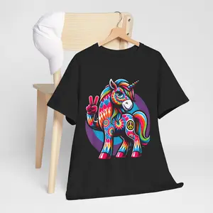 Peace Sign Tie Dye Unicorn Unisex Short-sleeve T-Shirt Full Color