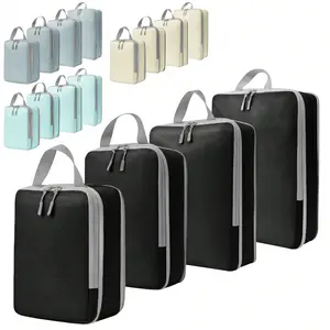 %4-Piece Compression Storage Bag, Travel Storage Bag With Shoe Pocket, Expandable And Advanced Storage - Essential For Travel Suitcases Travel Essentials For Travel Backpack Travel Bag Luggage Suitcase Travel Gear Back To School Moving Bags Organizer