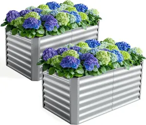 4X2X2ft (2 Pack) Galvanized Raised Garden Bed,Outdoor Planter Box Metal Patio Kit Planting Bed for Vegetables