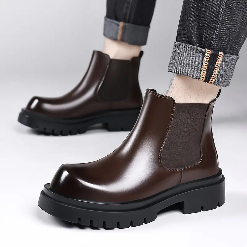 Men's Black Chelsea Boots - Chunky Sole, Elastic Side Panels, Comfortable Walking Shoes