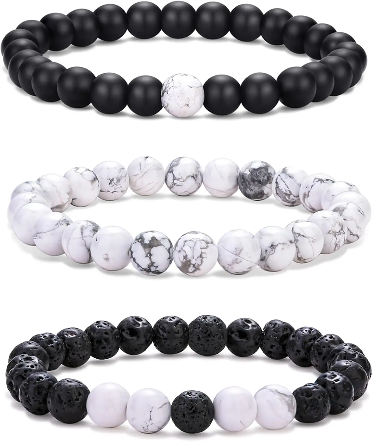 3,white,black bracelet