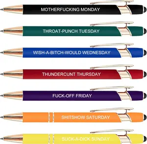 Funny Ballpoint Pens 7 Pack – Sarcastic Days of the Week Pen Set, Black Ink Retractable Writing Pens, Coworker Gifts and Office Desk Accessories
