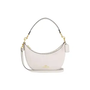 COACH Aria 26 Crescent Shoulder Bag in Chalk White with Gold Logo and Pebble-Grain Leather for Women