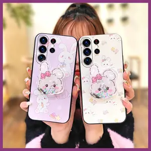 phone lens protection Simplicity Phone Case For Samsung Galaxy S25 Ultra Durable Skin feel silicone Rotatable stand Waterproof Anti-dust Dirt-resistant Soft Case Cute Glitter TPU