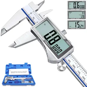 Digital Caliper, Caliper Measuring Tool with Large LCD Screen, Micrometer Caliper, Stainless Steel, Screen Splash Proof, Easy  from Inch Metric Fraction (6 Inch)
