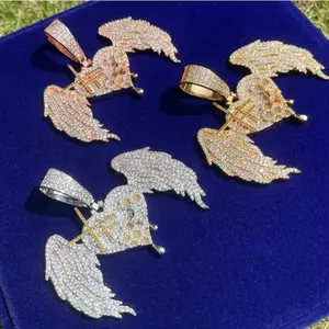 [ICE HUE]18K Gold Vacuum Plated Copper with 5A+ Sri Lanka Zircon Angel Wings and A Heart Pendant with Necklace Miami Italy Mexico & Micro Inspired for Women & Men Luxury Jewelry,Daily Wear,Casual Fashion,Gift Idea,,Classic,Hip Hop,Simple