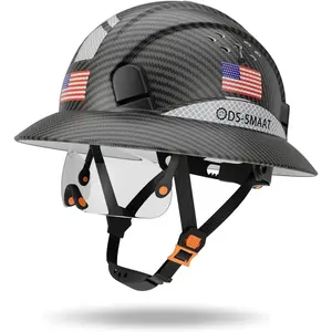 Full Brim Hard Hat with Visor, 6-Point Ratchet Suspension Safety Helmet, Lightweight HDPE Construction Hardhat with Vented Design for Men Women Industrial Work Site, Adjustable Visor, Airflow Control