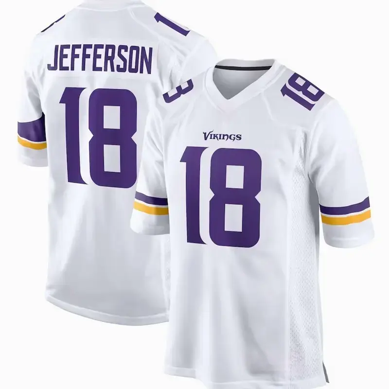 2026 Jefferson #18 Football Jersey, Unisex White American Football Shirt, Player Edition Sports Jersey, Game Day Athletic Top, Football Fan Apparel