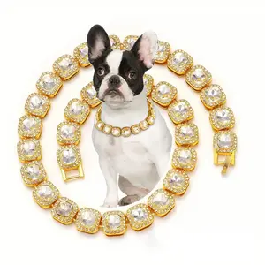 Sparkling Crystal dog/cat collar: dazzling cuban necklace for dogs and cats with secure buckle
