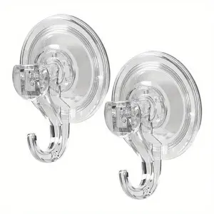 2pcs Suction Cup Hooks Clear Reusable Heavy Duty Vacuum Suction Cup Hooks Glass Kitchen Bathroom Hooks for Towel Wall Mounted Storage