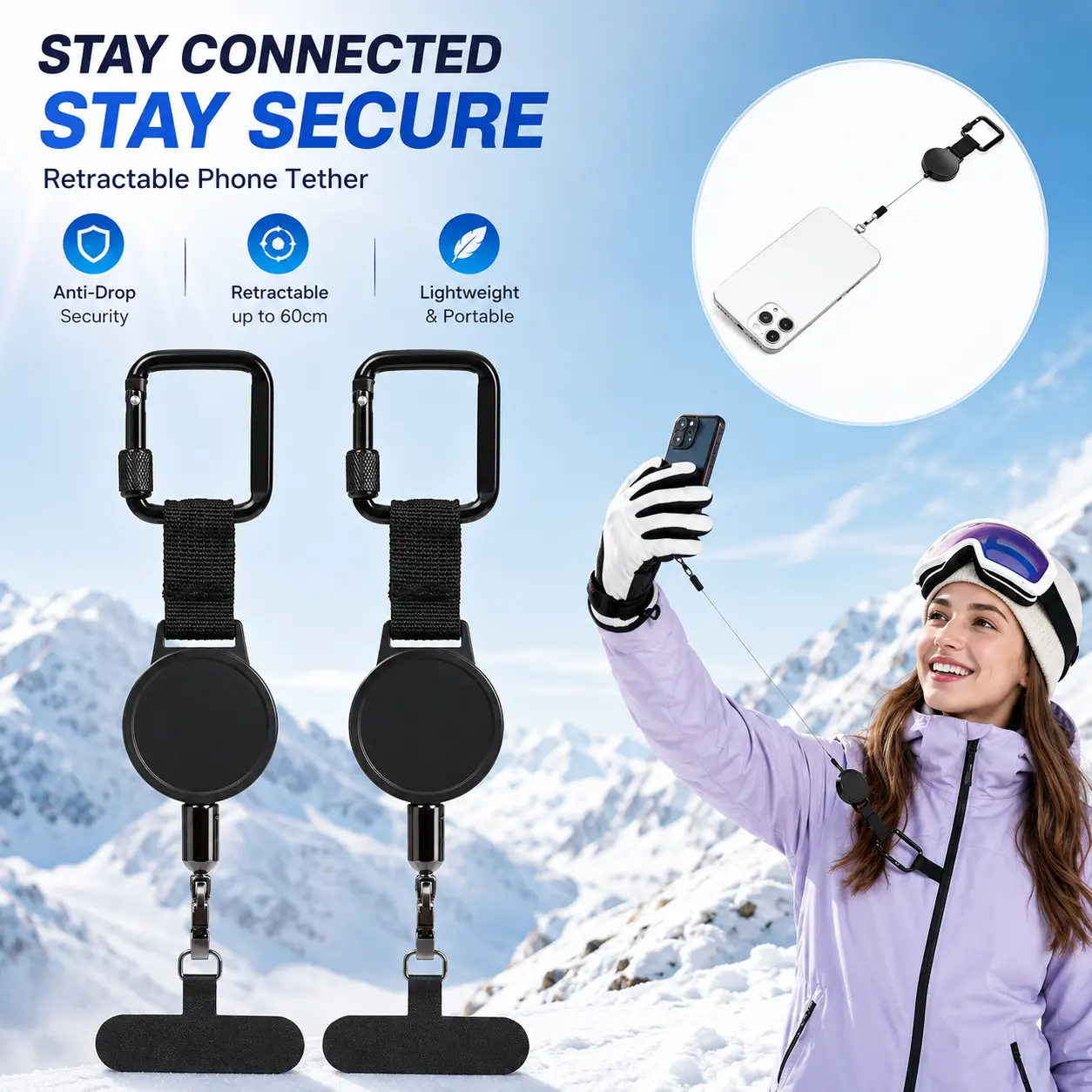 Anti-Theft and Drop Protection Retractable Cable Phone Strap outdoor