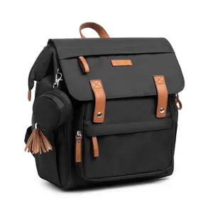 Boho Small Diaper Bag Backpack - Compact Size with Stroller Straps Pacifier Case & Diaper Pad - Vegan Leather Accents - Hands-Free Convenience & Full-Size Travel Changing Pad - Lightweight & Durable Design
