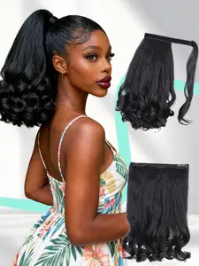 2PCS Yaki Ponytail Set: Wrap Around Curly Pony + Clip-in Hair Extensions, Instant Length & Volume for All Hairstyles, Synthetic Hairpiece